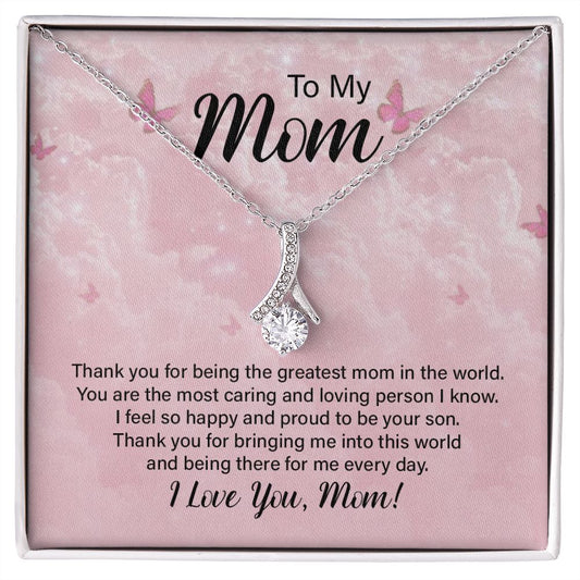 Mom | Greatest Mom | 14K White & Yellow Gold Necklace